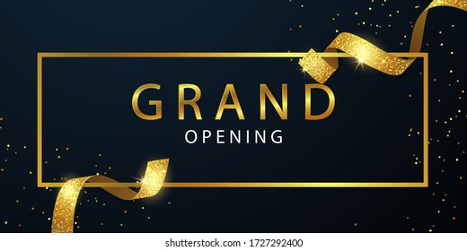 Grand Opening Card with Golden Ribbon Background glitter frame template.