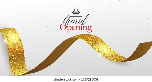 Grand Opening Card with Golden Ribbon Background glitter frame template.