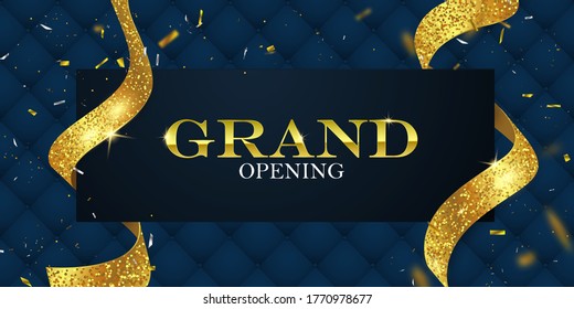 Grand Opening Card with Golden Ribbon Background glitter frame template.