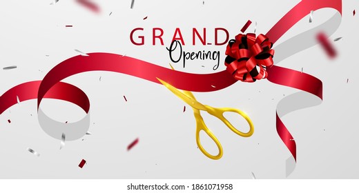 Grand Opening Card with red Ribbon Background glitter frame template.