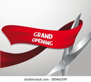 Grand opening card with red  ribbon and scissors