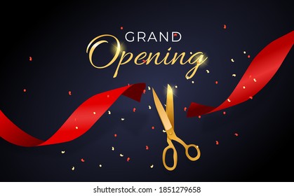 Grand Opening Card with Ribbon and Scissors Background. Vector Illustration EPS10