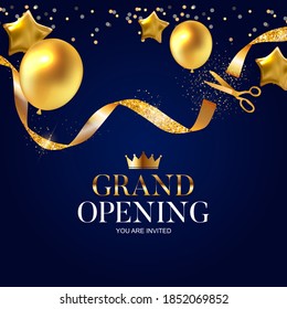 Grand Opening Card with Ribbon and Scissors Background. Vector Illustration EPS10