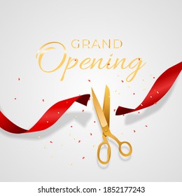 Grand Opening Card with Ribbon and Scissors Background. Vector Illustration EPS10