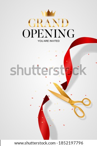 Grand Opening Card with Ribbon and Scissors Background. Vector Illustration EPS10