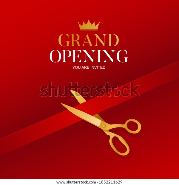 Grand Opening Card Ribbon Scissors Background Stock Vector (Royalty
