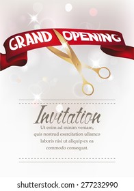 Grand opening card with scissors and red  ribbon