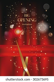 Grand opening card with scissors and red curtain