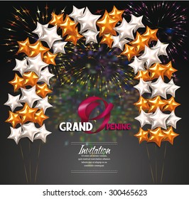 Grand opening card with star shaped air balloons