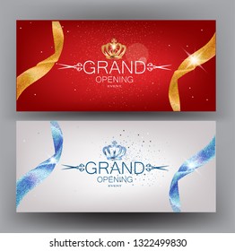 Grand opening cards with beautiful ribbons. Vector illustration