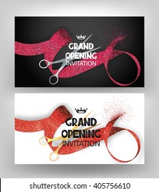 Grand opening cards with stippling ribbons and gold and silver scissors