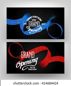 Grand opening  cards with stippling ribbons on the dark background