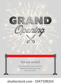 Grand opening celebration banner design vector illustration. Ribbon cutting ceremony.