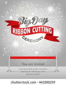 Grand Opening Celebration Banner Design Vector Illustration. Ribbon Cutting Ceremony.