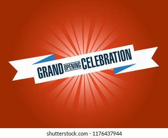 Grand opening celebration bright ribbon message  isolated over a red background