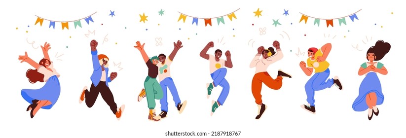 Grand opening ceremony celebration or other big ceremony event concept. Illustrations of excited happy people celebrating an event. Vector illustration