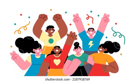 Grand opening ceremony celebration or other big ceremony event concept. Illustrations of excited happy people celebrating an event. Vector illustration