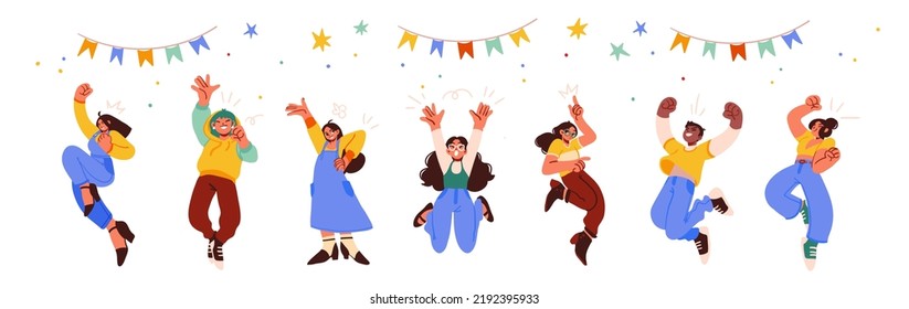 Grand opening ceremony celebration or other big ceremony event concept. Illustrations of excited happy people celebrating an event. Vector illustration