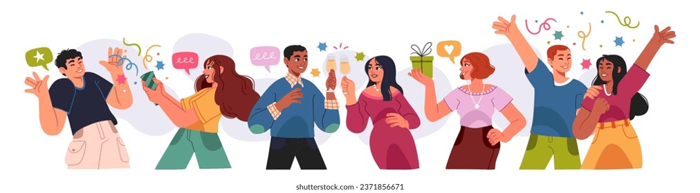 Grand opening ceremony celebration or other big ceremony event concept. Illustrations of excited happy people celebrating an event. Vector illustration