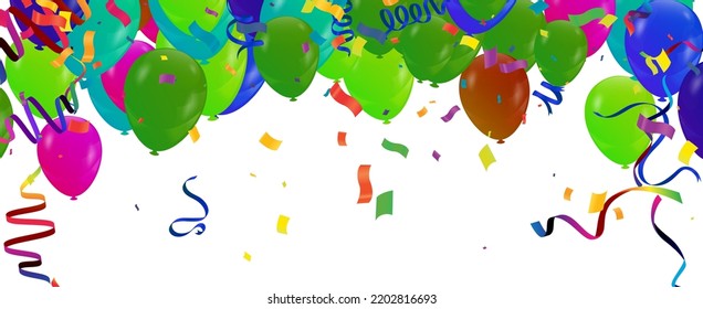 Grand opening ceremony with green balloon, blue and confetti, for Retail, Shopping or Black Friday Promotion in style