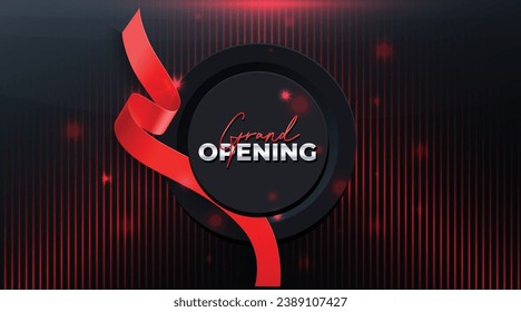 Grand opening ceremony invitation poster design template with Realistic red silk ribbon in circle abstract vector background