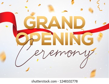 Grand Opening ceremony poster concept invitation. Grand opening event decoration party template.