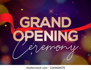 Grand Opening ceremony poster concept invitation. Grand opening event decoration party template.