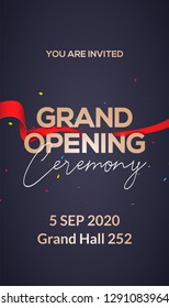 Grand Opening ceremony poster concept invitation. Grand opening event decoration party template.