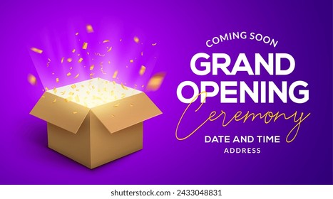 Grand Opening ceremony poster concept invitation gift box. Grand opening event decoration party template