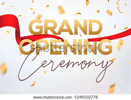 Grand Opening ceremony poster concept invitation. Grand opening event decoration party template.