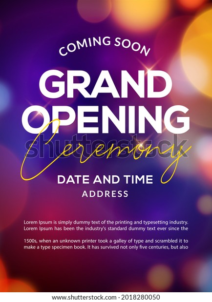 Grand Opening ceremony poster\
concept invitation. Grand opening event decoration party\
template