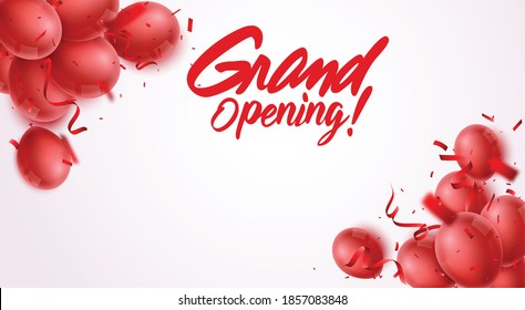 Grand opening ceremony with red balloon, gold  and confetti	