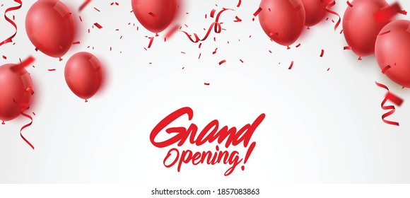 Grand opening ceremony with red balloon, gold  and confetti	