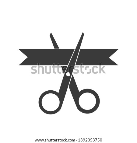 Grand opening ceremony. Ribbon and scissors icon vector.