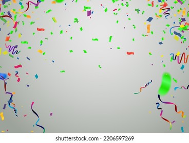 Grand opening ceremony with variety of colors confetti, for Retail, Shopping or Black Friday Promotion in style summer festival background with colorful air balloons and garlands. 