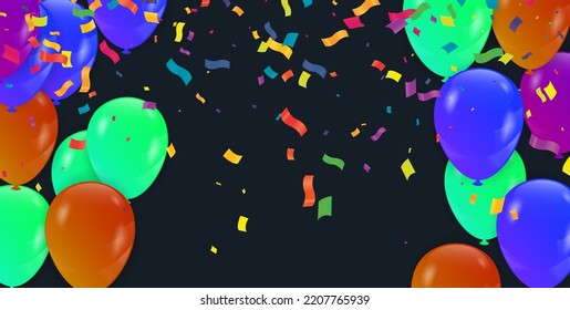 Grand opening ceremony with variety of colors balloon, green and confetti, for Retail, Shopping or Black Friday Promotion in style