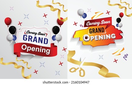 Grand Opening coming soon background Banner Design Illustrations Business Sticker Shape