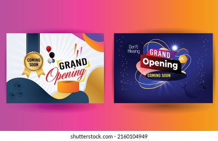 Grand Opening coming soon background Banner Design Illustrations Business Sticker Shape