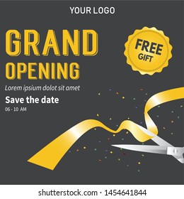 Grand opening in the company or another business. This poster can be use for social media ads (facebook, feed instagram, twitter etc)