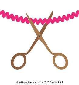 Grand opening concept - scissors cutting ribbon - vector