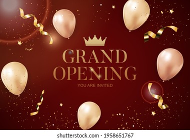 Tarjeta de fondo de felicitación de Grand Opening con globos. EPS10 de ilustración vectorial
