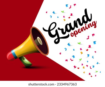 Grand opening design with speaker and confetti - vector