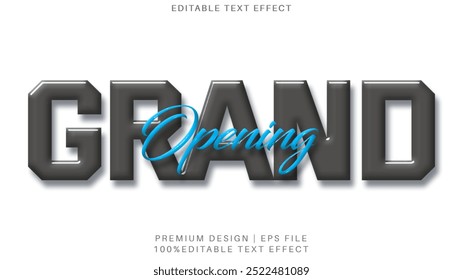 Plantilla de efecto de texto editable de gran apertura, texto de efecto brillante. Tipografía de letras 3d Grand Opening.
