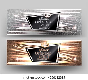 Grand opening elegant cards with sparkling fabric texture. Vector illustration