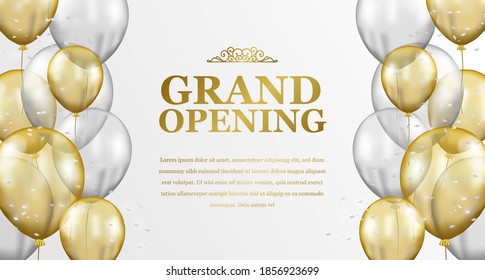 Grand opening elegant luxury with flying 3d golden and silver transparent balloon party celebration