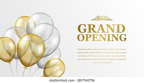 Grand opening elegant luxury with flying 3d golden and silver transparent balloon party celebration