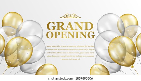 Grand opening elegant luxury with flying 3d golden and silver transparent balloon party celebration