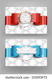 Grand Opening elegant vintage cards with white leather texture. Vector illustration