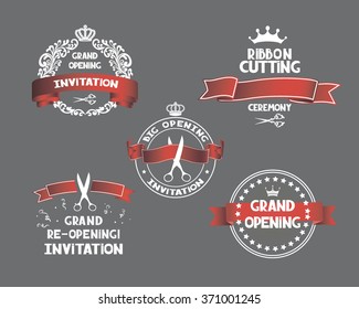 grand opening emblems with red ribbons