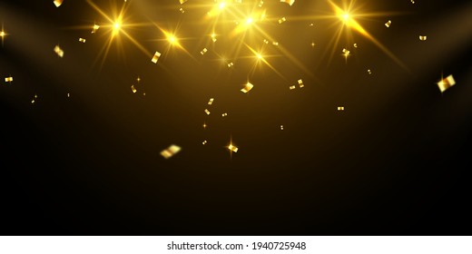 Grand opening event design. confetti gold ribbons. luxury greeting rich card.